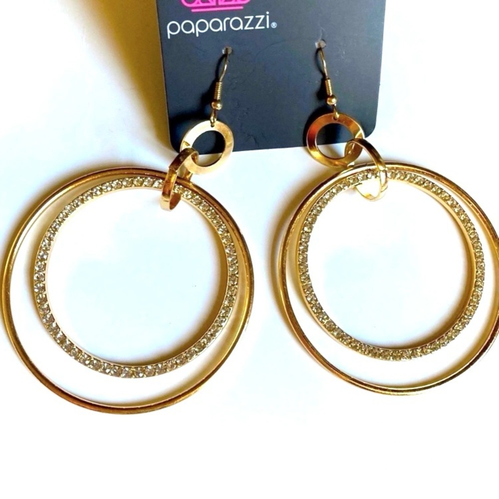 NWT Gold & Rhinestone Dangle Hoop Earrings